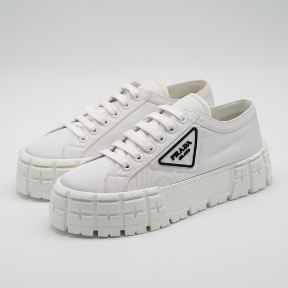 size 39.5eu 9.5 US Prada Double Wheel Platform Sneaker White Nylon - Picture 1 of 16